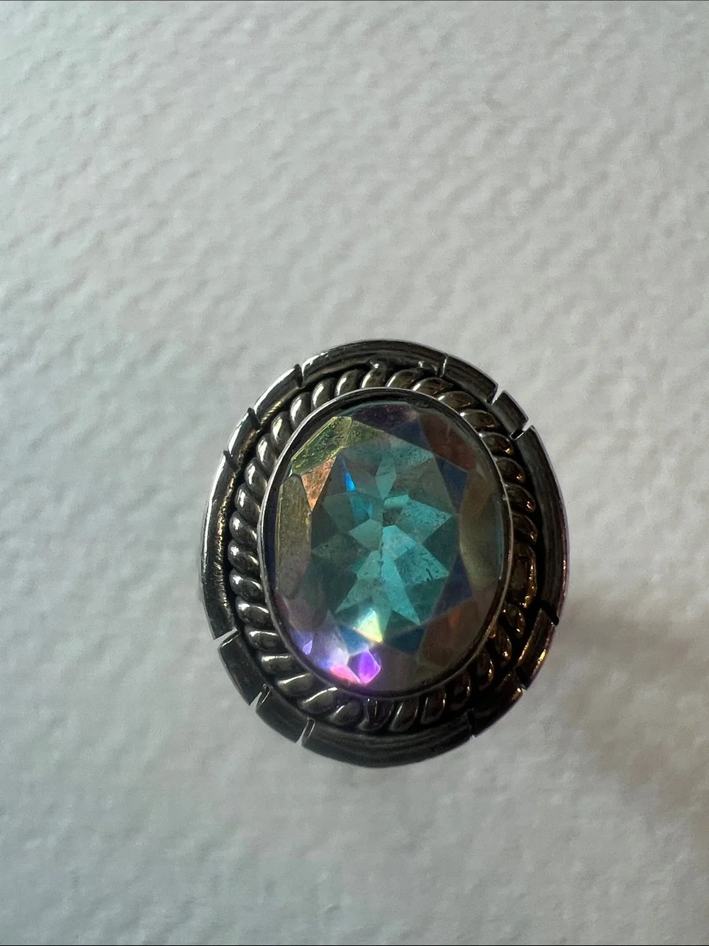Sterling Silver Aura Glass Stone Statement Ring - Iridescent